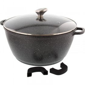 Round stewpot 14,2" / 36cm "stone style" cast aluminium - glass lid