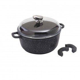 Round casserole dish 7.9" / 20cm "stone style" cast aluminium - glass lid