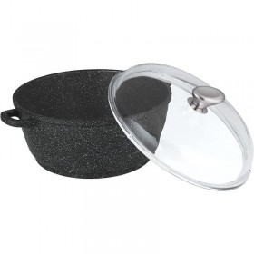 Round casserole dish 9.4" / 24cm "stone style" cast aluminium - glass lid