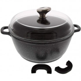 Round casserole dish 11" / 28cm stone style cast aluminium - glass lid