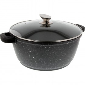 Round casserole dish 12,6" / 32cm "stone style" cast aluminium - glass lid