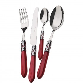 24 pieces cutlery set 18/10 stainless steel - chrome ring - burgundy pearl effect handle