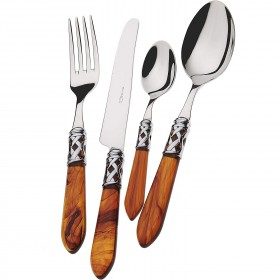 24 pieces cutlery set 18/10 stainless steel - golden ring - turtle color handle