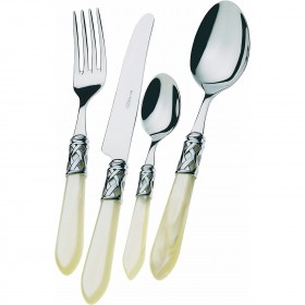 24 pieces cutlery set 18/10 stainless steel - chrome ring - ivory pearl effect handle