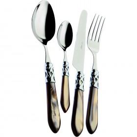 24 pieces cutlery set 18/10 stainless steel - chrome ring - onyx pearl effect handle