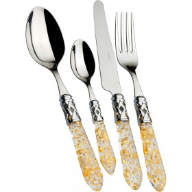 24 pieces cutlery set 18/10 stainless steel - chrome ring - golden straw handle