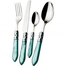 24 pieces cutlery set 18/10 stainless steel - chrome ring - light green pearl effect handle