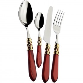 24 pieces cutlery set 18/10 stainless steel - golden ring - burgundy handle