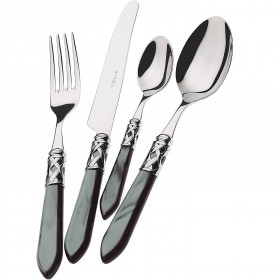 24 pieces cutlery set 18/10 stainless steel - chrome ring - black pearl effect handle