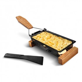 Cheese raclette grill with wooden support - black