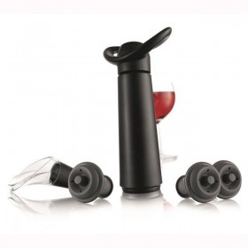 Black steel vacuum pump set + 3 bottle stoppers + 1 wine server