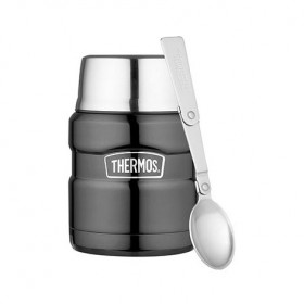 Stainless steel insulated food flask with spoon 47cl / 16oz grey