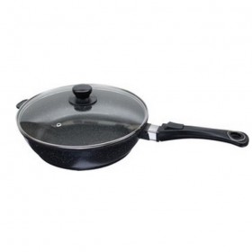 Round frying pan 11" / 28cm "stone style" cast aluminium - glass lid