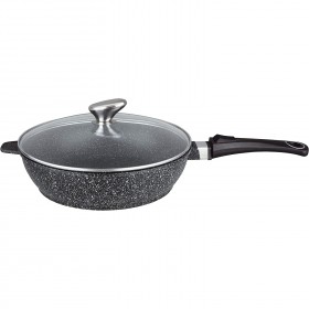 Round frying pan 9,4" / 24cm "stone style" cast aluminium - glass lid