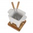 Fondue set white sandstone 6,8oz/200ml with oakwood plate 2 - Life - Boska