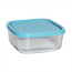 Square glass food container blue plastic lid 6 x 6 " / 15 x 15 cm - Frigoverre - Bormioli Rocco