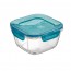 Square glass food container airtight blue plastic lid 5.5 x 5.5 x 8" / 14 x 14 x 8cm - Frigoverre - Bormioli Rocco
