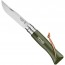 Adventurer knife n°8 - 8.5 cm blade khaki beechwood handle with leather link - Tradition - Opinel