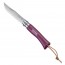 Pocket knife n°7 with purple wooden handle and leather lace - 8cm/3" stainless steel blade - Baroudeur - Opinel