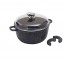 Round casserole dish 7.9" / 20cm "stone style" cast aluminium - glass lid - Premium - Pradel Excellence
