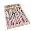 24 pieces pink cutlery set in stainless steel in wooden tray - Laguiole - Jean Dubost