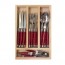 24 pieces red handle stainless steel cutlery set in wooden tray - Laguiole - Jean Dubost